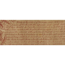 RARE AND EXCEPTIONAL 1821 PRINTING OF THE DECLARATION OF INDEPENDENCE, ONE OF THE TWO EARLIEST RENDERINGS ON CLOTH, PRODUCED AND DISTRIBUTED BY COLLIN GILLESPIE (OF SCOTLAND AND NEW YORK) FOR THE AMERICAN MARKET