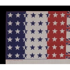 RARE "FRANCO-ANGLO-AMERICAN" PARADE FLAG, DESIGNED BY ALBERT HEWITT OF MT. VERNON, NY AND PATENTED 1918; MADE TO SUPPORT WORLD DEMOCRACY THROUGH THE WWI ALLIANCE OF THE UNITED STATES, FRANCE, AND BRITAIN