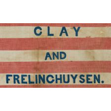 RARE HENRY CLAY CAMPAIGN PARADE FLAG WITH PORTRAIT IN OAK LEAF & GEAR COG MEDALLION, 26 STARS, 1844