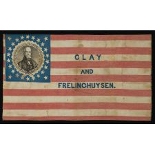 RARE HENRY CLAY CAMPAIGN PARADE FLAG WITH PORTRAIT IN OAK LEAF & GEAR COG MEDALLION, 26 STARS, 1844