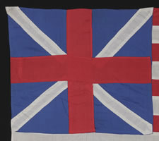 RARE HOMEMADE EXAMPLE OF THE "GRAND UNION", THE FIRST NATIONAL FLAG OF AMERICA, LIKELY MADE IN 1926 FOR THE SESQUICENTENNIAL OF AMERICAN INDEPENDENCE