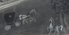 RARE IMAGE OF NEW YORK CITY'S UNION SQUARE IN CHARCOAL ON SANDPAPER, MID-19th CENTURY