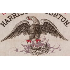 RARE KERCHIEF MADE FOR THE 1888 CAMPAIGN OF REPUBLICAN BENJAMIN HARRISON, WITH THE IMAGES OF A BALD EAGLE ON A NEST WITH EAGLETS