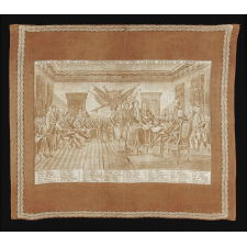 RARE, LARGE SCALE KERCHIEF WITH IMAGE OF JOHN TRUMBULL’S “DECLARATION OF INDEPENDENCE,” MADE FOR THE 1826 SEMICENTENNIAL