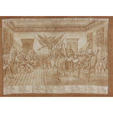 RARE, LARGE SCALE KERCHIEF WITH IMAGE OF JOHN TRUMBULL’S “DECLARATION OF INDEPENDENCE,” MADE FOR THE 1826 SEMICENTENNIAL