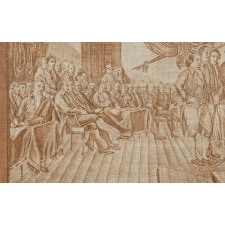 RARE, LARGE SCALE KERCHIEF WITH IMAGE OF JOHN TRUMBULL’S “DECLARATION OF INDEPENDENCE,” MADE FOR THE 1826 SEMICENTENNIAL