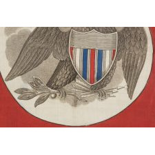 RARE NON-PARTISAN POLITICAL KERCHIEF, MADE FOR A CAMPAIGN RALLY IN THE PERIOD BETWEEN 1852 AND 1860, WITH A DYNAMIC EAGLE THAT BECKONS FOR CONTINUED PEACE AND 13 SIX-POINTED STARS