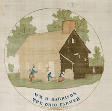 RARE "OHIO FARMER" SLOGAN KERCHIEF FROM THE 1840 PRESIDENTIAL CAMPAIGN OF WILLIAM HENRY HARRISON