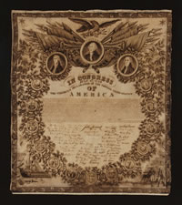 RARE PRINTING OF THE DECLARATION OF INDEPENDENCE ON CLOTH, ONE OF THE EARLIEST KNOWN PRINTINGS OF ANY KIND, CA 1800-1809