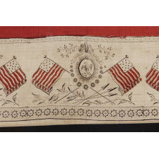 RARE, SILK, PATRIOTIC KERCHIEF WITH A DYNAMIC EAGLE AND 13 MARINER'S COMPASS-TYPE STARS, MADE CA 1840, ONE OF ONLY TWO KNOWN EXAMPLES IN THIS UNDOCUMENTED STYLE