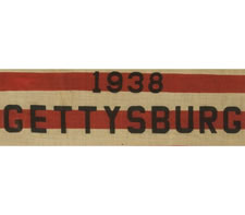 RARE AND STRIKING 48 STAR FLAG WITH BOLD OVERPRINTED TEXT ADVERTISING THE 75TH ANNIVERSARY OF THE BATTLE OF GETTYSBURG IN 1938