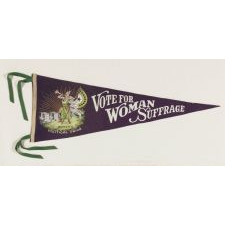 RARE SUFFRAGETTE PENNANT WITH ICONIC BUGLER GIRL OR "CLARION" IMAGE, MADE FOR THE WOMENS POLITICAL UNION, 1910-1915