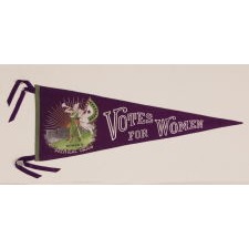 RARE SUFFRAGETTE PENNANT WITH ICONIC BUGLER GIRL OR "CLARION" IMAGE, MADE FOR HARRIOT STANTON EATON BLANCH'S WOMENS POLITICAL UNION IN NYC, 1910-1915