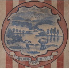 RARE AND UNUSUAL PARADE FLAG BANNER WITH 17 STARS ON A BLUE GROUND AND THE 1866 VERSION OF THE OHIO STATE SEAL ON A GROUND OF 13 RED AND WHITE STRIPES, MADE CA 1890 -1905