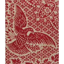 RED & WHITE COVERLET, MADE FOR THE 1876 CENTENNIAL EXPOSITION IN PHILADELPHIA, FEATURING MEMORIAL HALL ART MUSEUM