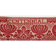 RED & WHITE COVERLET, MADE FOR THE 1876 CENTENNIAL EXPOSITION IN PHILADELPHIA, FEATURING MEMORIAL HALL ART MUSEUM