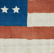 REMELY RARE 26 STAR PARADE FLAG, THE EARLIEST KNOWN STAR COUNT FOR PRINTED FLAGS, 1837-1846, MICHIGAN STATEHOOD, THE NAME "F.V. GREENE" EMBROIDERED IN RED SILK