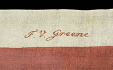 REMELY RARE 26 STAR PARADE FLAG, THE EARLIEST KNOWN STAR COUNT FOR PRINTED FLAGS, 1837-1846, MICHIGAN STATEHOOD, THE NAME "F.V. GREENE" EMBROIDERED IN RED SILK