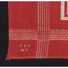 ROOSEVELT BATTLE FLAG KERCHIEF, MADE FOR THE 1912 PRESIDENTIAL CAMPAIGN OF TEDDY ROOSEVELT, WHEN HE RAN ON THE INDEPENDENT, PROGRESSIVE PARTY TICKET, SIGNED "D&C / NY" WITH "UNDERWOOD & UNDERWOOD" IMAGE COPYRIGHT