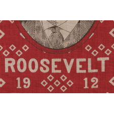 ROOSEVELT BATTLE FLAG KERCHIEF, MADE FOR THE 1912 PRESIDENTIAL CAMPAIGN OF TEDDY ROOSEVELT, WHEN HE RAN ON THE INDEPENDENT, PROGRESSIVE PARTY TICKET, SIGNED "D&C / NY" WITH "UNDERWOOD & UNDERWOOD" IMAGE COPYRIGHT