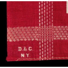 "ROOSEVELT BATTLE FLAG" KERCHIEF, MADE FOR THE 1912 PRESIDENTIAL CAMPAIGN OF TEDDY ROOSEVELT, WHEN HE RAN ON THE INDEPENDENT, PROGRESSIVE PARTY TICKET, SIGNED "D&C / NY" WITH "UNDERWOOD & UNDERWOOD" IMAGE COPYRIGHT