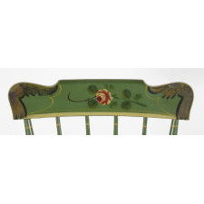 SET OF 6, GREEN, PLANK-SEATED, SPINDLE-BACK, PAINT-DECORATED, PENNSYLVANIA CHAIRS, CA 1845-70