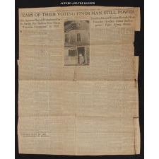 SHIELD-SHAPED BANNER FROM THE NORTH JERSEY SHORE WOMAN'S SUFFRAGE LEAGUE, HANDED DOWN THROUGH THE FAMILY OF ITS PRESIDENT, VIOLA AGUERO, WITH A LARGE ARCHIVE OF MATERIAL THAT INCLUDES AN IMAGE OF HER ACTUALLY HOLDING THE BANNER