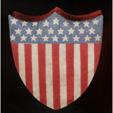 SHIELD-SHAPED PATRIOTIC BOX, SILK & PAPER, 1898-1926