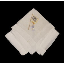 SILK HANDKERCHIEF WITH HAND-EMBROIDERED IMAGE OF A SUFFRAGETTE AND “VOTES FOR WOMEN” SLOGAN, 1910-1920