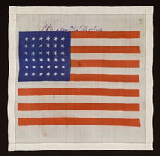 SILK KERCHIEF WITH 36 STARS, MADE FOR THE 1888 PRESIDENTIAL CAMPAIGN OF WILLIAM HENRY HARRISON AND LEVI MORTON