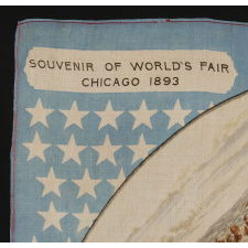 SILK KERCHIEF WITH A BIRD'S EYE VIEW OF THE WORLD COLUMBIAN EXPOSITION (CHICAGO WORLD'S FAIR), SET AGAINST AN AMERICAN FLAG BACKDROP, 1892-1893