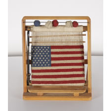 SMALL WOVEN WOOL AMERICAN FLAG ON LOOM, 50 STARS, 1960-76