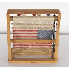 SMALL WOVEN WOOL AMERICAN FLAG ON LOOM, 50 STARS, 1960-76