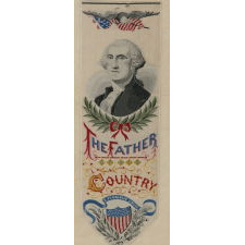 STEVENSGRAPH BOOK MARK WITH AN IMAGE OF GEORGE WASHINGTON, MADE FOR THE 1893 WORLD'S COLUMBIAN EXPOSITION (A.K.A.THE CHICAGO WORLD'S FAIR), ON ITS ORIGINAL PAPER LABEL