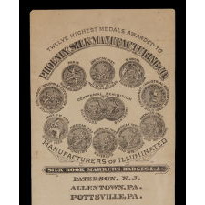 STEVENSGRAPH BOOK MARK WITH AN IMAGE OF GEORGE WASHINGTON, MADE FOR THE 1893 WORLD'S COLUMBIAN EXPOSITION (A.K.A.THE CHICAGO WORLD'S FAIR), ON ITS ORIGINAL PAPER LABEL