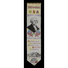 STEVENSGRAPH BOOK MARK, WITH A PORTRAIT OF GEORGE WASHINGTON, MADE FOR THE 1876 CENTENNIAL INTERNATIONAL EXPOSITION IN PHILADELPHIA BY THOMAS STEVENS, WHO INVENTED THE PROCESS FOR PRODUCING THEM