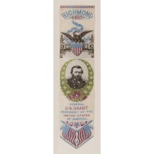 STEVENSGRAPH BOOK MARK / RIBBON GLORIFYING ULYSSES S. GRANT, WITH HIS PORTRAIT IN MILITARY GARB, MADE BY THOMAS STEVENS, WHO INVENTED THE PROCESS BY WHICH THESE WERE PRODUCED