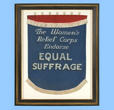 STUNNING SUFFRAGETTE BANNER, ca 1890-1920, CARRIED BY THE WOMEN'S RELIEF CORPS