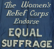 STUNNING SUFFRAGETTE BANNER, ca 1890-1920, CARRIED BY THE WOMEN'S RELIEF CORPS