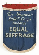 STUNNING SUFFRAGETTE BANNER, ca 1890-1920, CARRIED BY THE WOMEN'S RELIEF CORPS