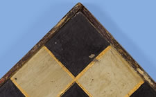 SUBSTANTIAL FOLDING CHECKERBOARD WITH LARGE SCALE SPACES, GREAT SURFACE, AND COACH-PAINTED BACK AND MOLDING, CA 1850-1870