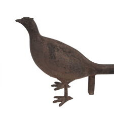 SUBSTANTIAL PHEASANT ANDIRONS, SOLID CAST IRON, ATTRIBUTED TO A LANCASTER COUNTY PENNSYLVANIA FOUNDRY, circa 1880-1915