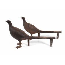 SUBSTANTIAL PHEASANT ANDIRONS, SOLID CAST IRON, ATTRIBUTED TO A LANCASTER COUNTY PENNSYLVANIA FOUNDRY, circa 1880-1915