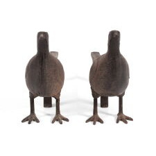 SUBSTANTIAL PHEASANT ANDIRONS, SOLID CAST IRON, ATTRIBUTED TO A LANCASTER COUNTY PENNSYLVANIA FOUNDRY, circa 1880-1915