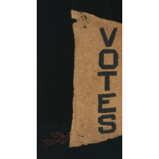 TRIANGULAR FELT SUFFRAGETTE PENNANT WITH "VOTES FOR WOMEN" TEXT AND WEAR FROM OBVIOUS LONG-TERM USE, 1910-20