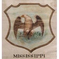 UNIQUE, HAND-PAINTED BANNER WITH THE SEAL OF THE STATE OF MISSISSIPPI, LIKELY HAVING REPRESENTED DELEGATES FROM THAT STATE AT THE 1872 REPUBLICAN OR DEMOCRAT NATIONAL CONVENTION [SIMILAR EXAMPLES IDENTIFIED AT BOTH]