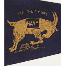 UNITED STATES NAVAL ACADEMY PENNANT WITH "BILL THE GOAT" MASCOT AND WHIMSICAL LETTERING, CA 1910-1920's