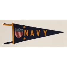 UNITED STATES NAVY PENNANT WITH 13 STAR FEDERAL SHIELD AND TWO GOLD STARS, CIRCA 1930-1950's