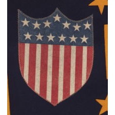 UNITED STATES NAVY PENNANT WITH 13 STAR FEDERAL SHIELD AND TWO GOLD STARS, CIRCA 1930-1950's