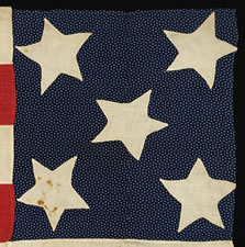 VERY RARE SEWN FLAG WITH 5 STARS ON A BLUE CALICO CANTON AND 8 STRIPES, MADE FOR THE 1860 CAMPAIGN OF ABRAHAM LINCOLN & HANNIBAL HAMLIN, WITH SPECIFIC HISTORY TO A PITTSBURG AREA FAMILY, SAID TO HAVE BEEN CARRIED IN A TORCHLIT PARADE